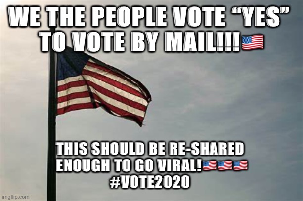 Mail in voting | WE THE PEOPLE VOTE “YES” 
TO VOTE BY MAIL!!!🇺🇸; THIS SHOULD BE RE-SHARED 
ENOUGH TO GO VIRAL!🇺🇸🇺🇸🇺🇸
#VOTE2020 | image tagged in and everybody loses their minds | made w/ Imgflip meme maker