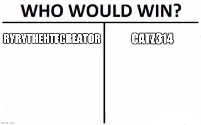 Who Would Win? | RYRYTHEHTFCREATOR; CATZ314 | image tagged in memes,who would win | made w/ Imgflip meme maker