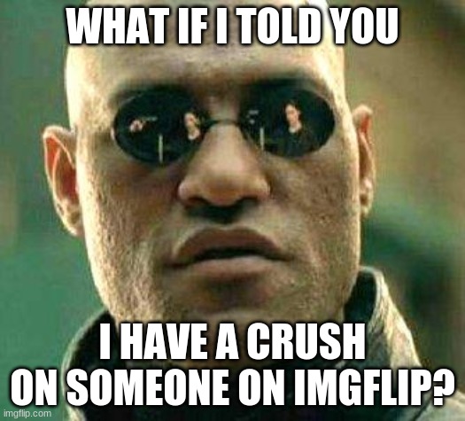 this oughta stir things up! | WHAT IF I TOLD YOU; I HAVE A CRUSH ON SOMEONE ON IMGFLIP? | image tagged in what if i told you,crush,matrix morpheus | made w/ Imgflip meme maker