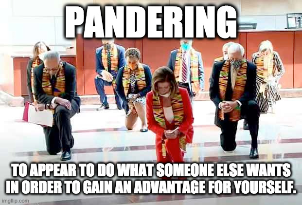 Pandering Pelosi | PANDERING; TO APPEAR TO DO WHAT SOMEONE ELSE WANTS IN ORDER TO GAIN AN ADVANTAGE FOR YOURSELF. | image tagged in democrats,evil,shrew,hell | made w/ Imgflip meme maker