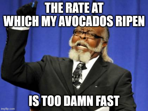 Too Damn High Meme | THE RATE AT WHICH MY AVOCADOS RIPEN; IS TOO DAMN FAST | image tagged in memes,too damn high | made w/ Imgflip meme maker