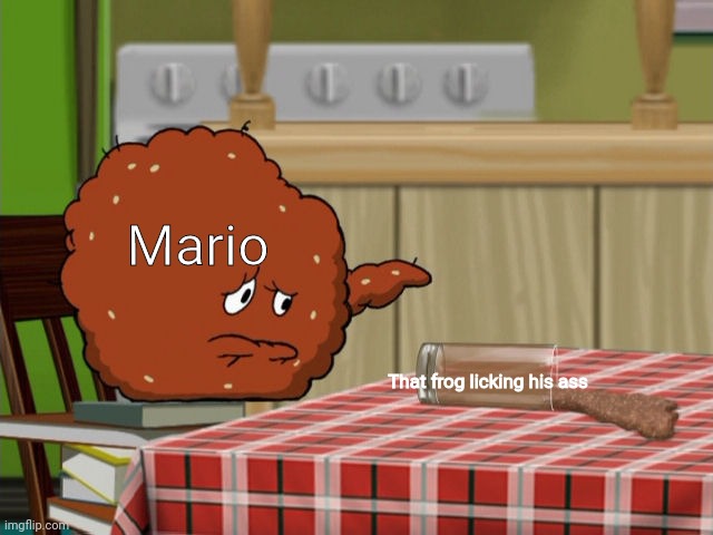 Crying Meatwad | Mario That frog licking his ass | image tagged in crying meatwad | made w/ Imgflip meme maker