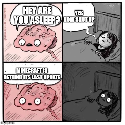 Are you sleeping brain  | YES NOW SHUT UP; HEY ARE YOU ASLEEP? MINECRAFT IS GETTING ITS LAST UPDATE | image tagged in are you sleeping brain | made w/ Imgflip meme maker