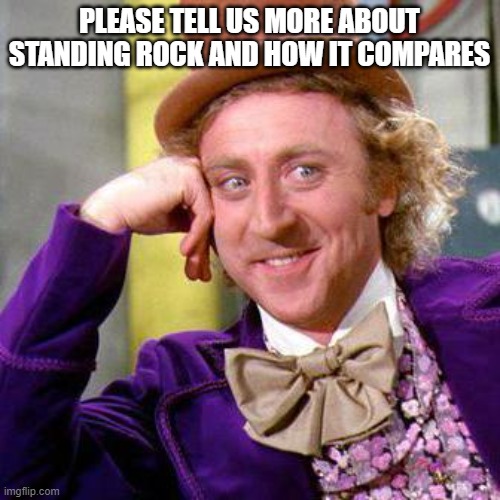 Willy Wonka Blank | PLEASE TELL US MORE ABOUT STANDING ROCK AND HOW IT COMPARES | image tagged in willy wonka blank | made w/ Imgflip meme maker