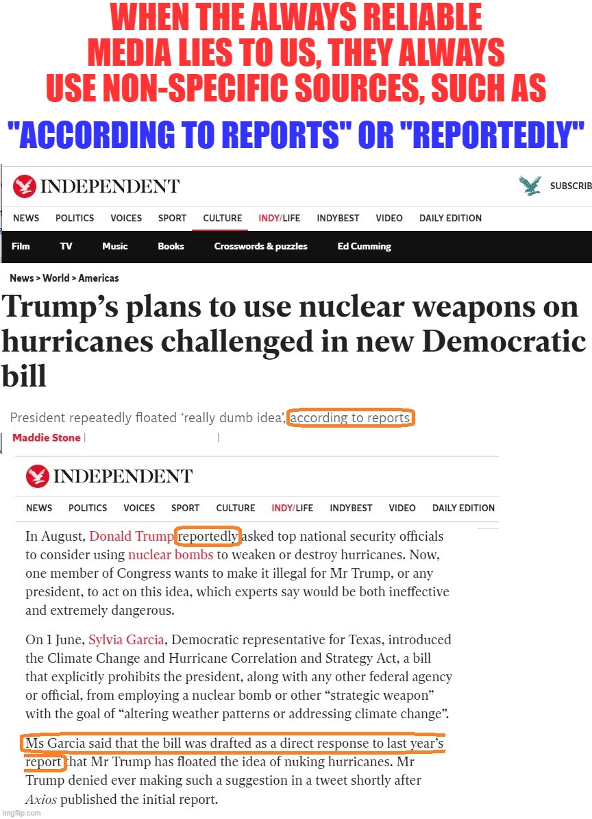 Get woke sheeple!  The media lies, and lies, and lies some more! | WHEN THE ALWAYS RELIABLE MEDIA LIES TO US, THEY ALWAYS USE NON-SPECIFIC SOURCES, SUCH AS; "ACCORDING TO REPORTS" OR "REPORTEDLY" | image tagged in trump 2020,fake news,corrupt news | made w/ Imgflip meme maker