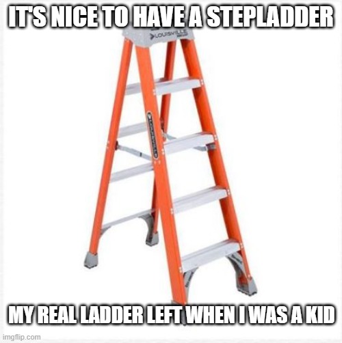 Ladders | IT'S NICE TO HAVE A STEPLADDER; MY REAL LADDER LEFT WHEN I WAS A KID | image tagged in stepladder | made w/ Imgflip meme maker