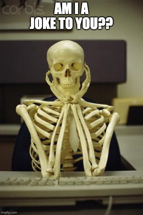 Waiting Skeleton | AM I A JOKE TO YOU?? | image tagged in waiting skeleton | made w/ Imgflip meme maker