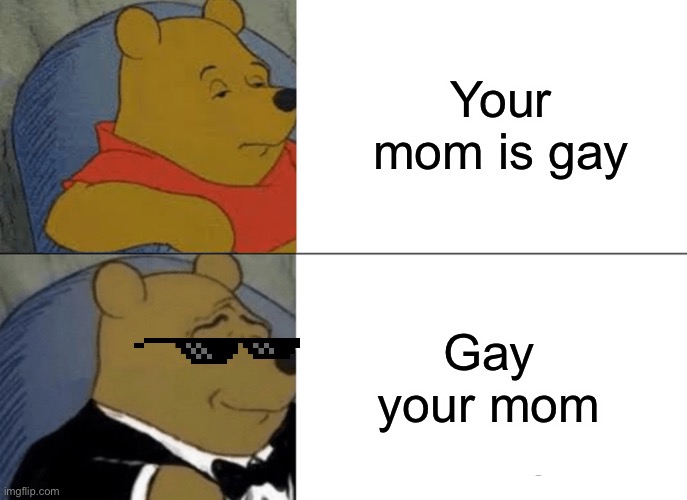 Tuxedo Winnie The Pooh | Your mom is gay; Gay your mom | image tagged in memes,tuxedo winnie the pooh | made w/ Imgflip meme maker