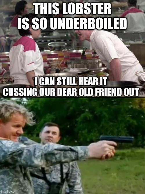 THIS LOBSTER IS SO UNDERBOILED I CAN STILL HEAR IT CUSSING OUR DEAR OLD FRIEND OUT | image tagged in memes,angry chef gordon ramsay | made w/ Imgflip meme maker