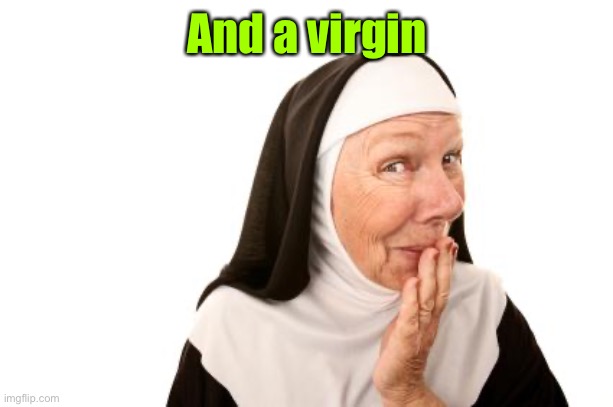 nun | And a virgin | image tagged in nun | made w/ Imgflip meme maker