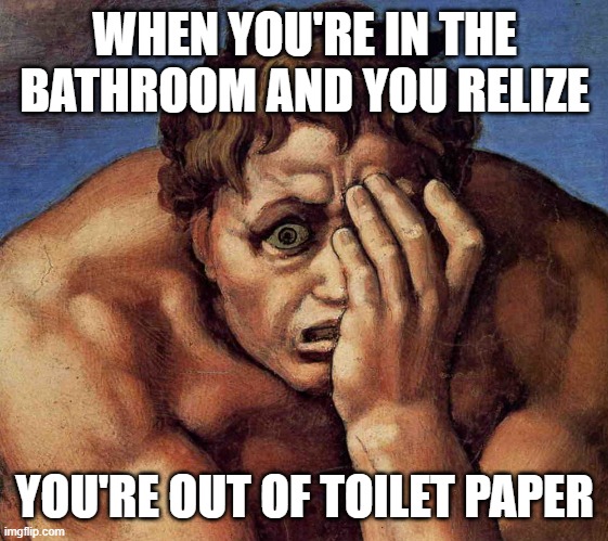 worried renaissance guy | WHEN YOU'RE IN THE BATHROOM AND YOU RELIZE; YOU'RE OUT OF TOILET PAPER | image tagged in worried,worry,renaissance,dude | made w/ Imgflip meme maker
