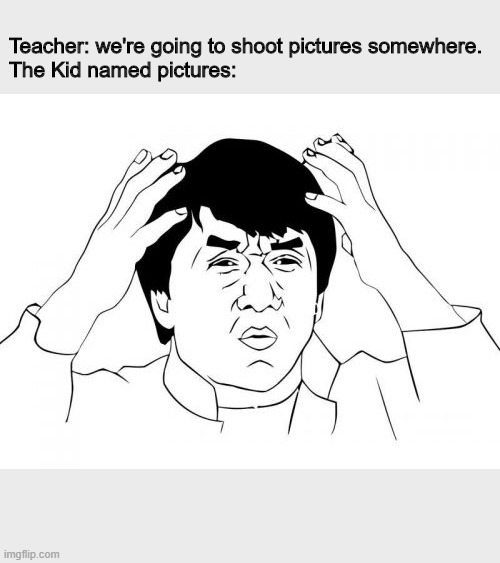 Bruh Moment | Teacher: we're going to shoot pictures somewhere.
The Kid named pictures: | image tagged in memes | made w/ Imgflip meme maker