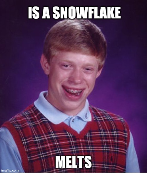 Bad Luck Brian | IS A SNOWFLAKE; MELTS | image tagged in memes,bad luck brian | made w/ Imgflip meme maker