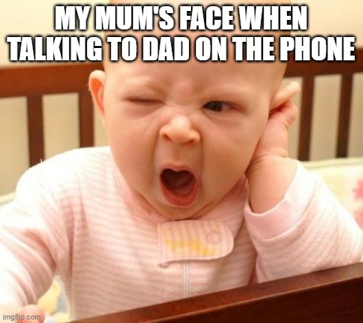 Is this your mum?? | MY MUM'S FACE WHEN TALKING TO DAD ON THE PHONE | image tagged in angry baby,huh,boring | made w/ Imgflip meme maker