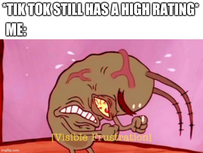 I Wish Google Didn't Delete Our Negative Reviews  | *TIK TOK STILL HAS A HIGH RATING*; ME: | image tagged in cringin plankton / visible frustation | made w/ Imgflip meme maker