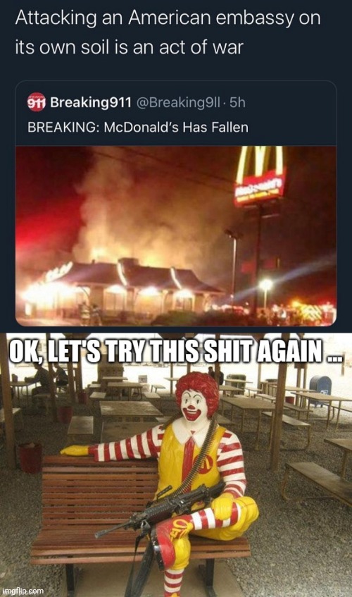 Ronald about ready to launch his own Big Mac attack | image tagged in riots,ronald mcdonald,mcdonalds | made w/ Imgflip meme maker