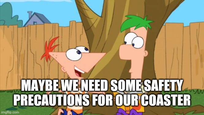 Phineas & Ferb | MAYBE WE NEED SOME SAFETY PRECAUTIONS FOR OUR COASTER | image tagged in phineas  ferb | made w/ Imgflip meme maker