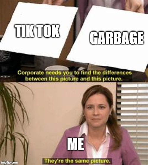 They’re the same picture. | GARBAGE; TIK TOK; ME | image tagged in theyre the same picture | made w/ Imgflip meme maker