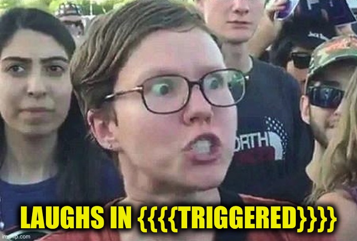 Triggered Liberal | LAUGHS IN {{{{TRIGGERED}}}} | image tagged in triggered liberal | made w/ Imgflip meme maker