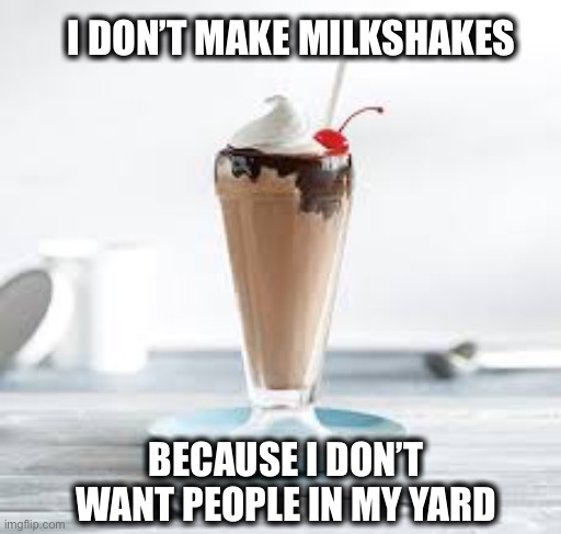 Chocolate milkshake | I DON’T MAKE MILKSHAKES; BECAUSE I DON’T WANT PEOPLE IN MY YARD | image tagged in chocolate milkshake,milkshake,yard,people,alone,meme | made w/ Imgflip meme maker
