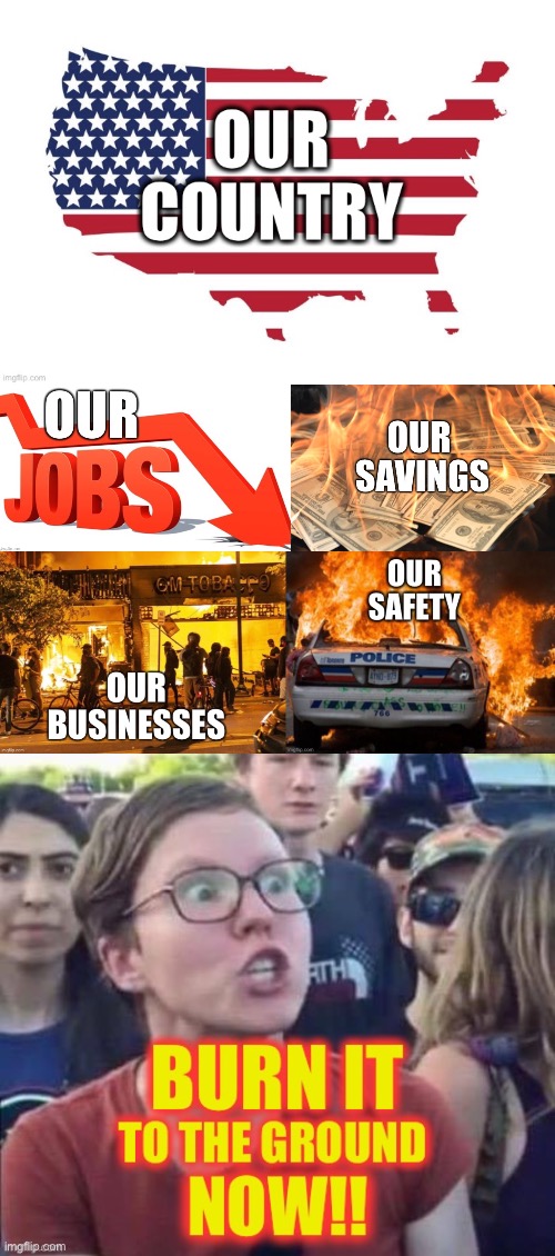 Burn it all down!! | image tagged in america,jobs,police,liberal | made w/ Imgflip meme maker
