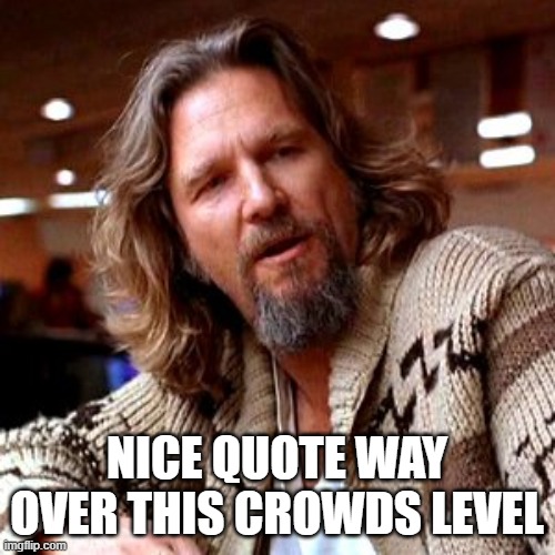 Confused Lebowski Meme | NICE QUOTE WAY OVER THIS CROWDS LEVEL | image tagged in memes,confused lebowski | made w/ Imgflip meme maker