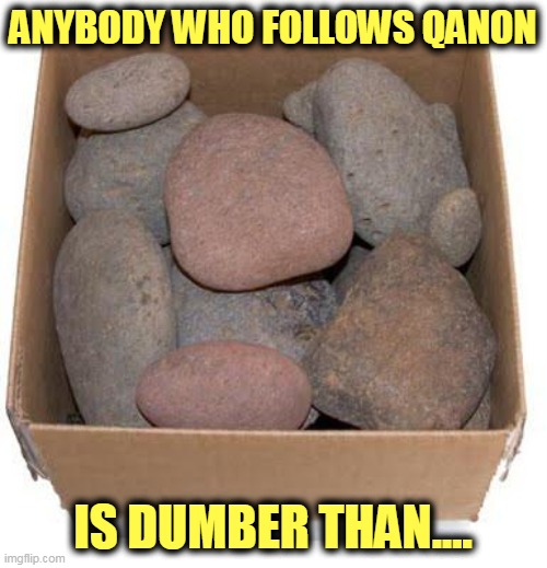 Box of Rocks | ANYBODY WHO FOLLOWS QANON IS DUMBER THAN.... | image tagged in box of rocks | made w/ Imgflip meme maker