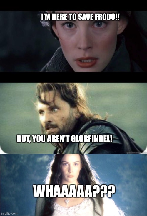 Arwen IS NOT GLORFINDEL! | I’M HERE TO SAVE FRODO!! BUT, YOU AREN’T GLORFINDEL! WHAAAAA??? | image tagged in today is not that day,claim him arwen,arwena | made w/ Imgflip meme maker