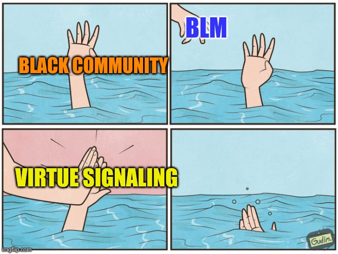 Truth hurts | BLM; BLACK COMMUNITY; VIRTUE SIGNALING | image tagged in high five drown | made w/ Imgflip meme maker