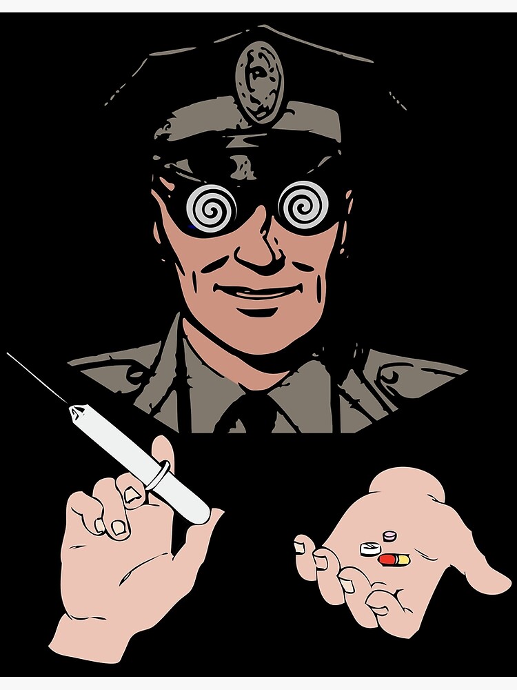 Psychedelic Police Pushing Pills And Vaccines Blank Meme Template