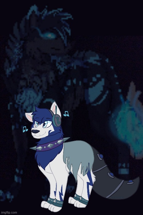 Music wolf and Night wolf | image tagged in black screen | made w/ Imgflip meme maker
