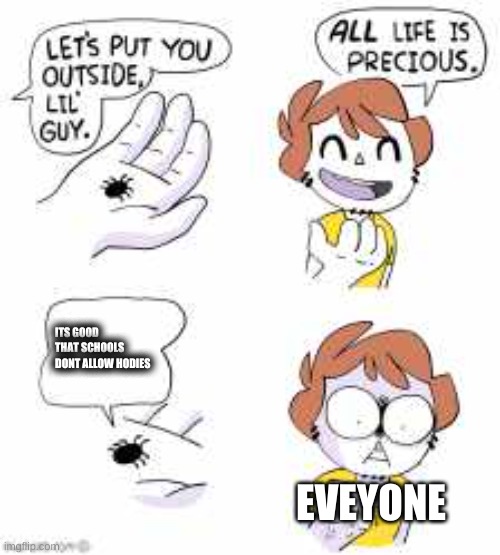 All life is precious | ITS GOOD THAT SCHOOLS DONT ALLOW HODIES; EVEYONE | image tagged in all life is precious | made w/ Imgflip meme maker