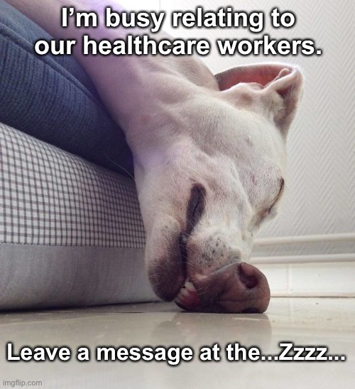 I’ve Been Workin’ Like a Dog | I’m busy relating to our healthcare workers. Leave a message at the...Zzzz... | image tagged in corona virus,2020,dogs | made w/ Imgflip meme maker