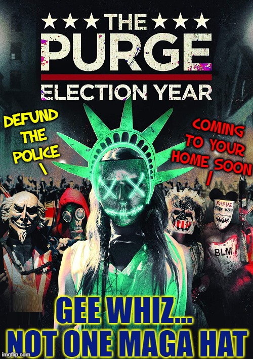 Defund the Police and Who are the First Ones to be Eliminated? | COMING TO YOUR HOME SOON; DEFUND THE POLICE; \; /; BLM; GEE WHIZ...  NOT ONE MAGA HAT | image tagged in vince vance,election year,the purge,defund,the police,memes | made w/ Imgflip meme maker
