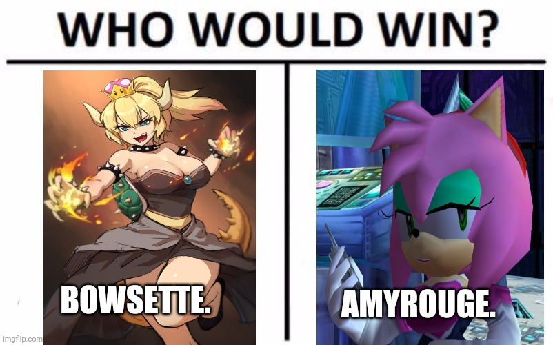 Put a comment down bolw 4 who will win plz!! | BOWSETTE. AMYROUGE. | image tagged in memes,who would win,amy,bowsette,mario,war | made w/ Imgflip meme maker
