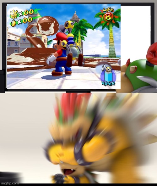 Bowser doesn’t like seeing Mario | image tagged in bowser and bowser jr nsfw,mario,bowser jr,bowser,super mario sunshine | made w/ Imgflip meme maker