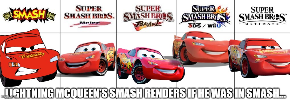 This was a bit rushed.... | LIGHTNING MCQUEEN'S SMASH RENDERS IF HE WAS IN SMASH... | image tagged in smash bros renders,super smash bros,cars,lightning mcqueen,pixar | made w/ Imgflip meme maker