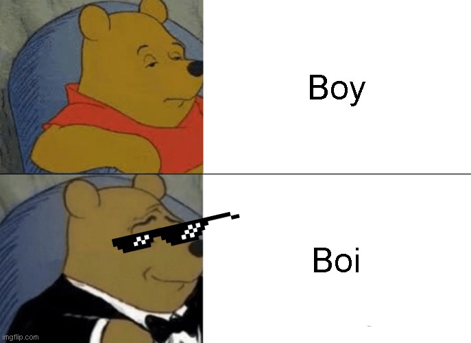 Boy, Boi | Boy; Boi | image tagged in memes,tuxedo winnie the pooh | made w/ Imgflip meme maker