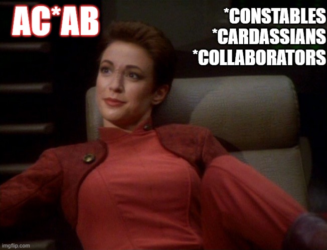 ACAB Major Kira | AC*AB; *CONSTABLES
*CARDASSIANS
*COLLABORATORS | image tagged in star trek | made w/ Imgflip meme maker