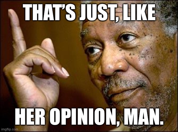 You may agree or disagree with Rachel Maddow, Sean Hannity, etc. But they’re opinion journalists and not really “fake news.” | THAT’S JUST, LIKE; HER OPINION, MAN. | image tagged in this morgan freeman,fake news,opinion,rachel maddow,sean hannity,opinions | made w/ Imgflip meme maker