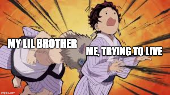 ME, TRYING TO LIVE; MY LIL BROTHER | image tagged in demon slayer | made w/ Imgflip meme maker