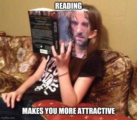 READING; MAKES YOU MORE ATTRACTIVE | image tagged in lord of the rings,reading | made w/ Imgflip meme maker