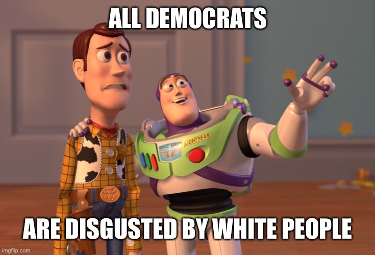 Imagine | ALL DEMOCRATS; ARE DISGUSTED BY WHITE PEOPLE | image tagged in memes,x x everywhere | made w/ Imgflip meme maker