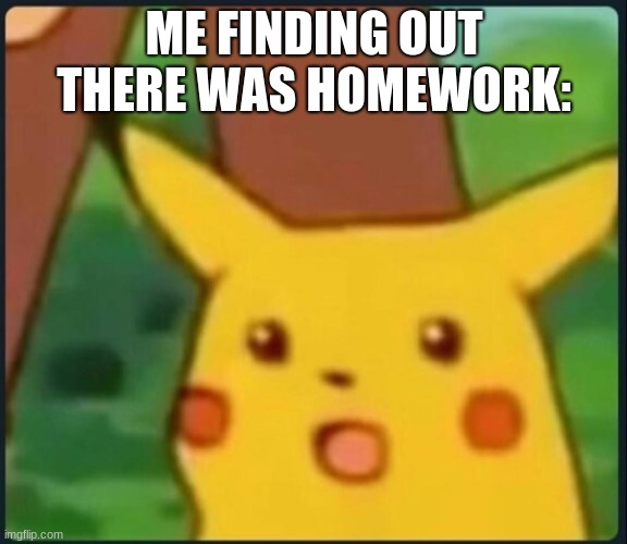 Surprised Pikachu | ME FINDING OUT THERE WAS HOMEWORK: | image tagged in surprised pikachu | made w/ Imgflip meme maker