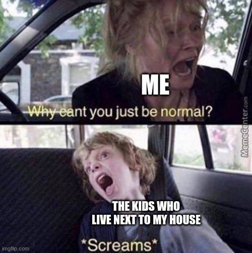 if you were living in my house, you would only hear screams | ME; THE KIDS WHO LIVE NEXT TO MY HOUSE | image tagged in why can't you just be normal | made w/ Imgflip meme maker