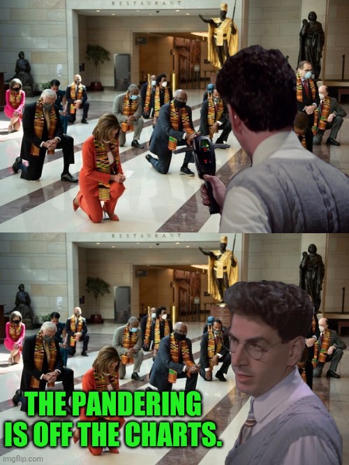 Pandering Democrats | THE PANDERING IS OFF THE CHARTS. | image tagged in pandering,democrats,political meme,ghostbusters,politics lol | made w/ Imgflip meme maker