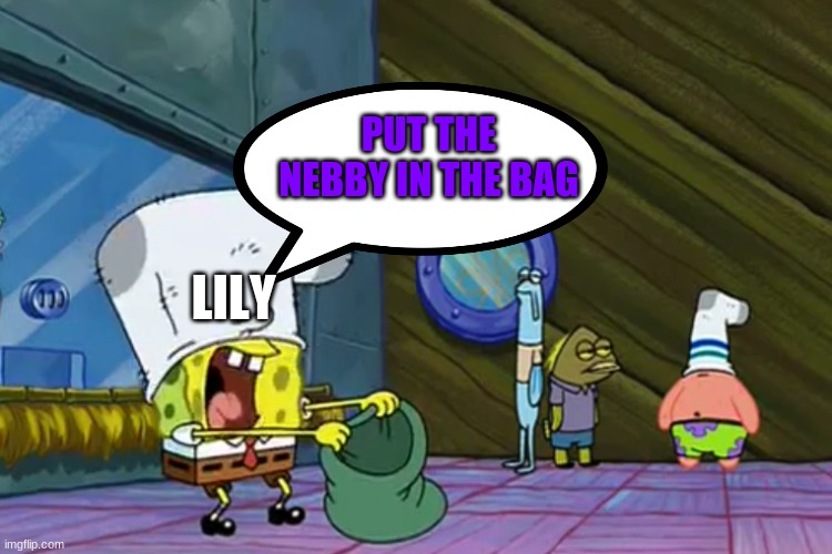 Put the Money In The Bag | PUT THE NEBBY IN THE BAG; LILY | image tagged in put the money in the bag | made w/ Imgflip meme maker