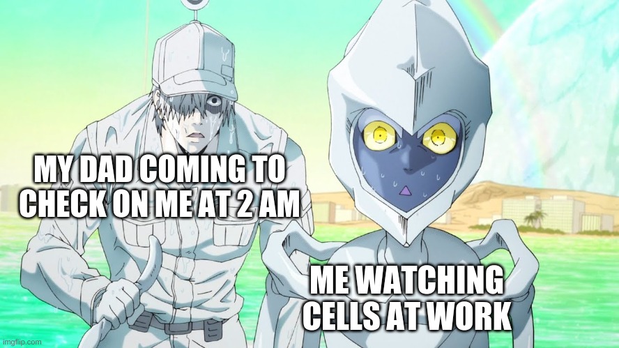 Is true | MY DAD COMING TO CHECK ON ME AT 2 AM; ME WATCHING CELLS AT WORK | image tagged in cells at work | made w/ Imgflip meme maker