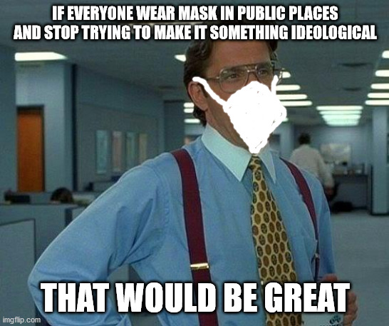 That Would Be Great | IF EVERYONE WEAR MASK IN PUBLIC PLACES AND STOP TRYING TO MAKE IT SOMETHING IDEOLOGICAL; THAT WOULD BE GREAT | image tagged in memes,that would be great | made w/ Imgflip meme maker