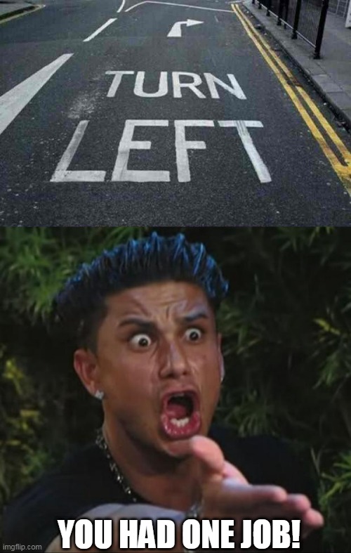 i seriously thought the arrow was pointing to left... | YOU HAD ONE JOB! | image tagged in memes,dj pauly d,you had one job | made w/ Imgflip meme maker